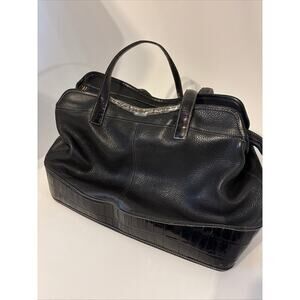 Brighton Black Leather Satchel – Style 368016 | Pebbled + Croc Trim | Zip Top To